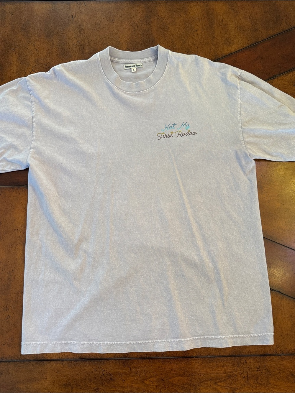 Stevenson RanchLight Gray ‘Not My First Rodeo' Chest Script Short Sleeve Tee
